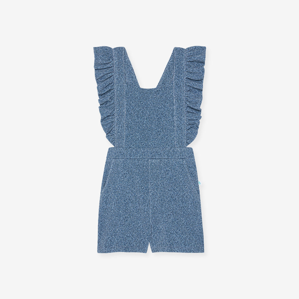 Indigo Denim French Terry Short Overalls
