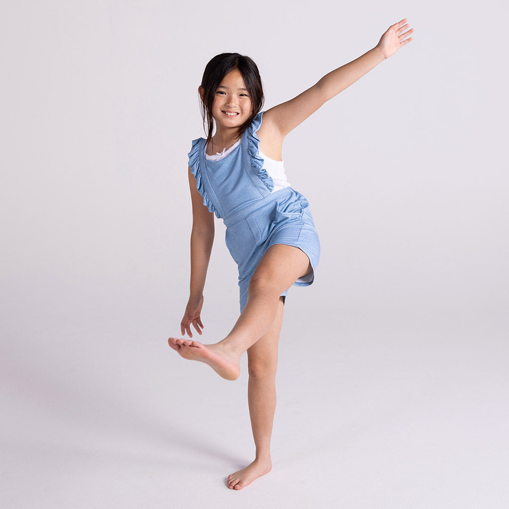 Light Blue Denim French Terry Short Overalls