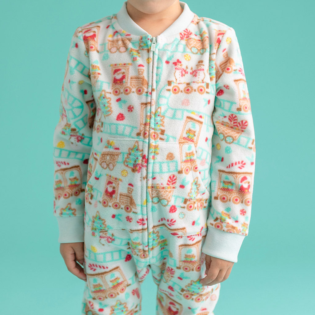 Gingerbread Train Microfleece Jumpsuit