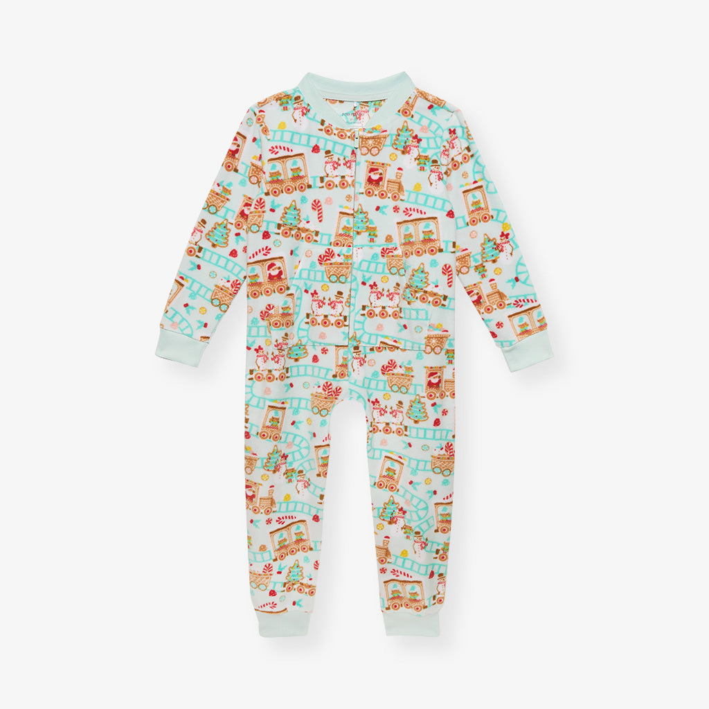 Gingerbread Train Microfleece Jumpsuit