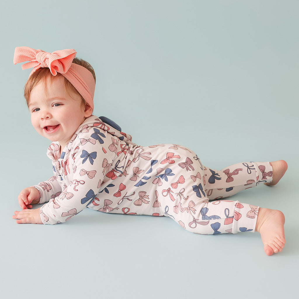 Ariana French Terry Hooded Ruffle Bow Romper