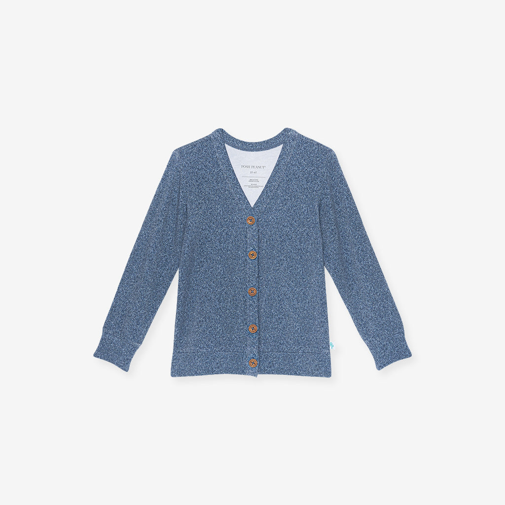 Indigo Denim French Terry Button Cardigan