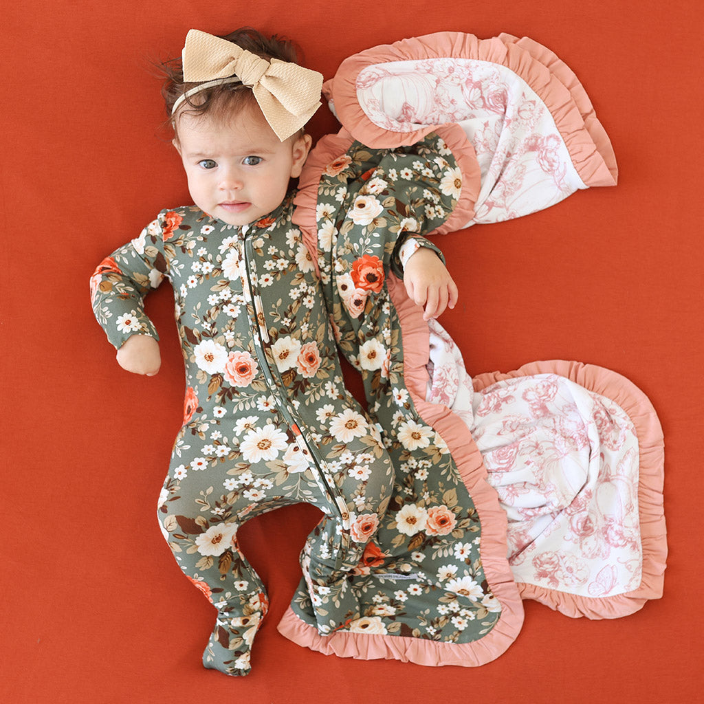 Kylee & Toile de Pumpkin Ruffled Luxette Patoo® Blanket