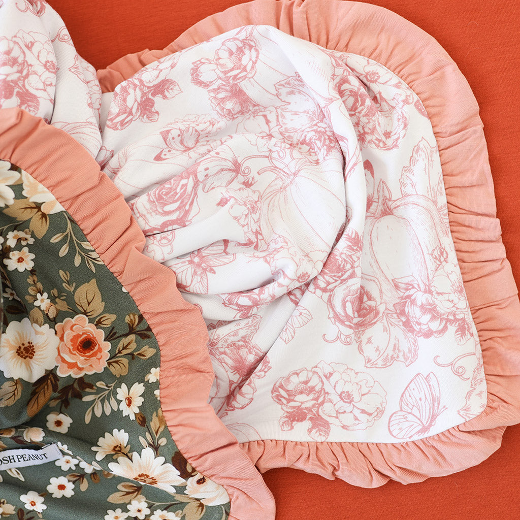 Kylee & Toile de Pumpkin Ruffled Luxette Patoo® Blanket