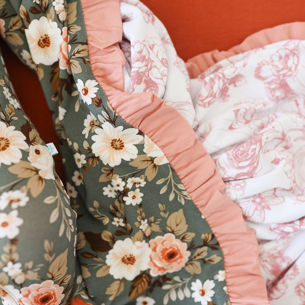 Kylee & Toile de Pumpkin Ruffled Luxette Patoo® Blanket