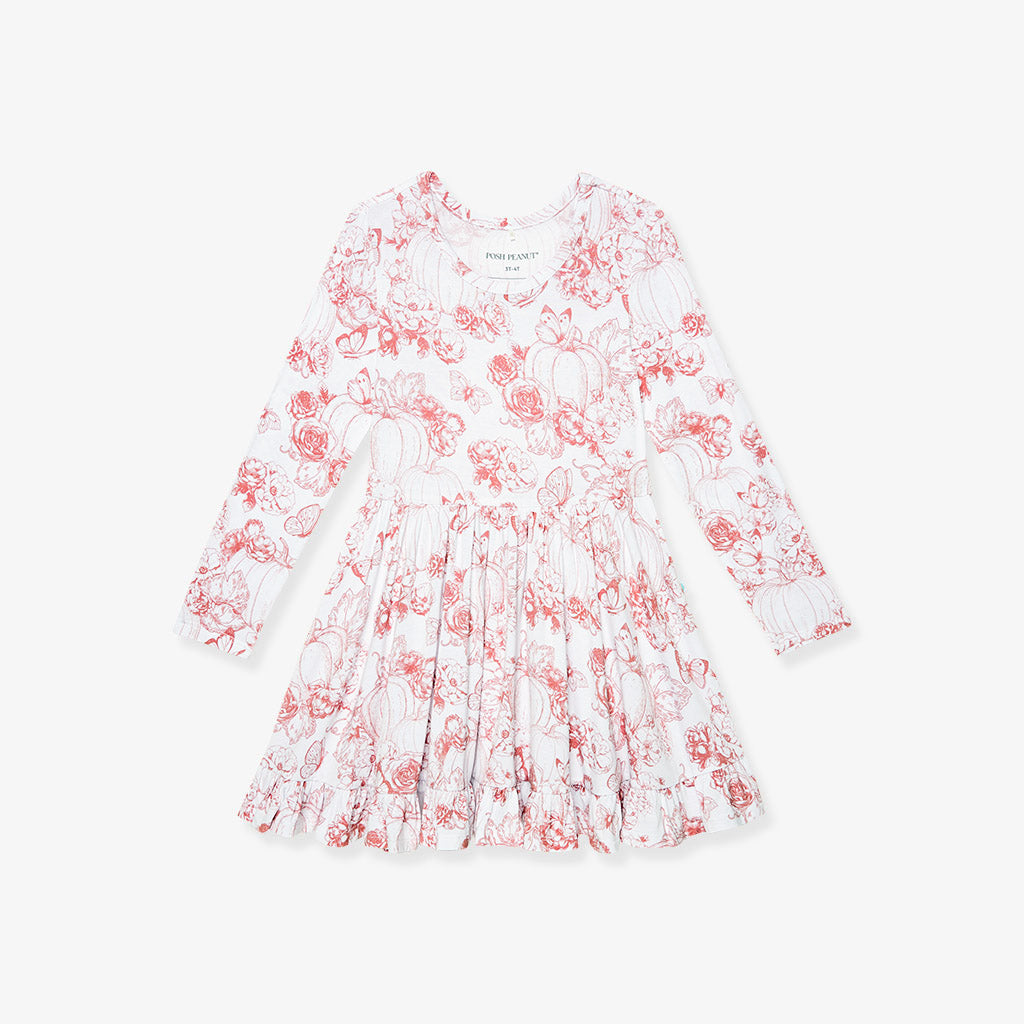 Toile de Pumpkin Ruffled Twirl Dress
