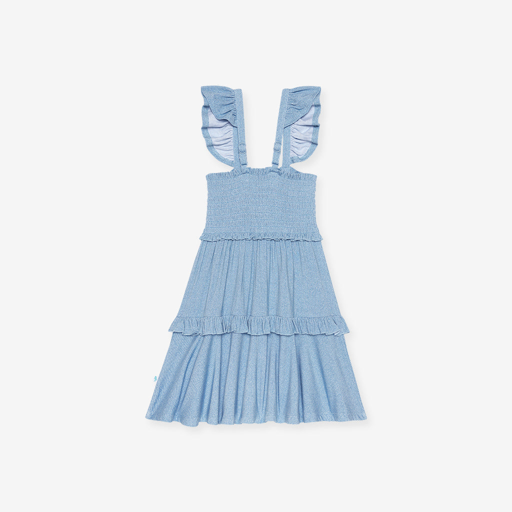 Light Blue Denim Smocked Babydoll Dress