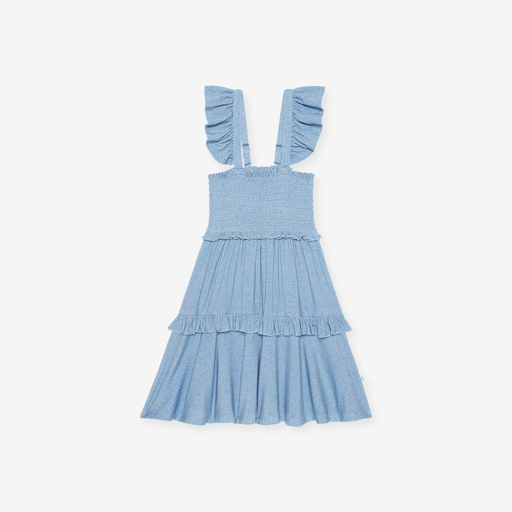 Light Blue Denim Smocked Babydoll Dress