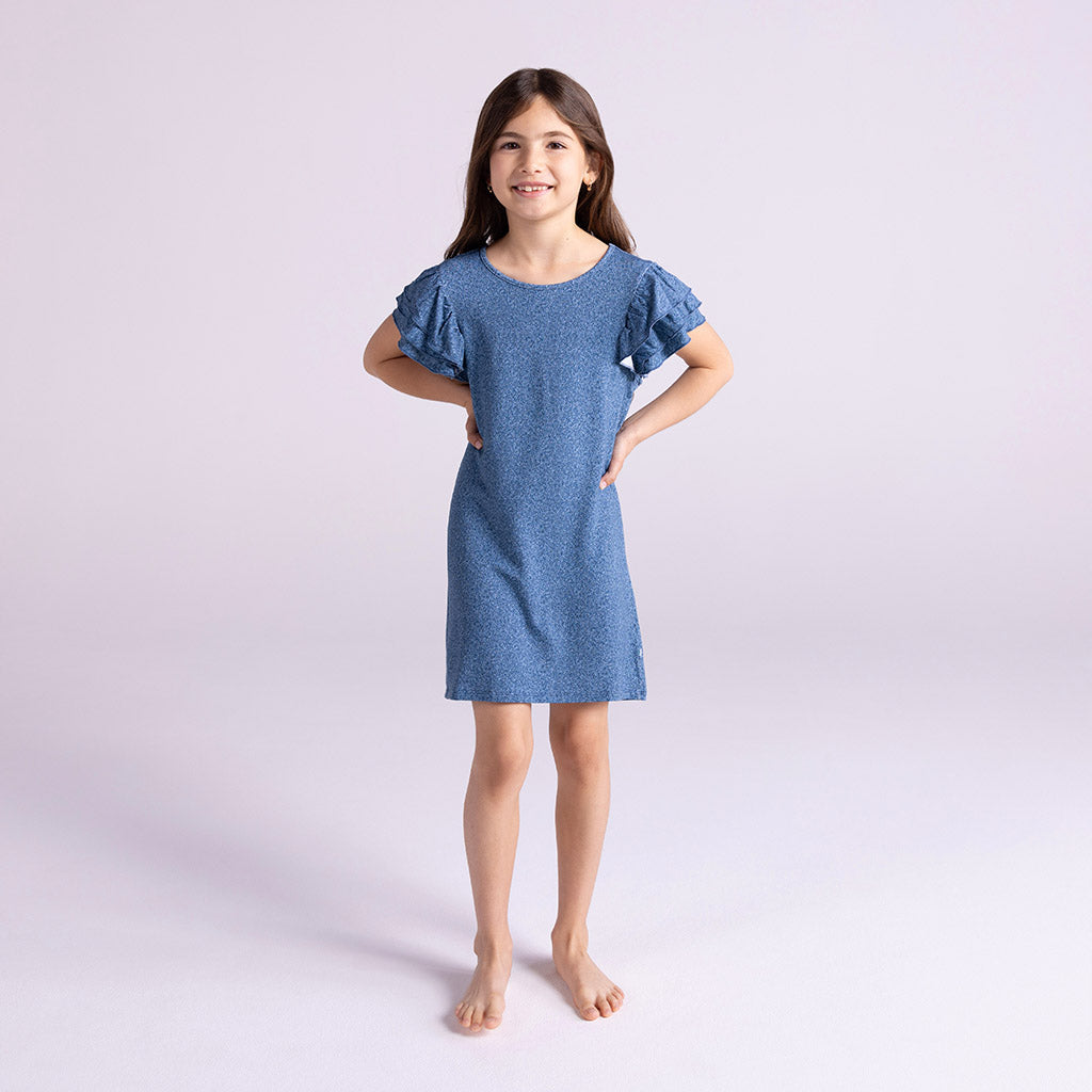 Indigo Denim French Terry Ruffled Dress