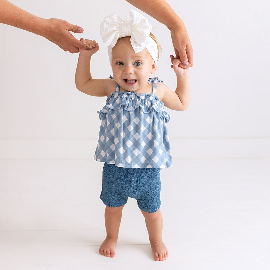 Dusty Blue Gingham Ruffled Cami