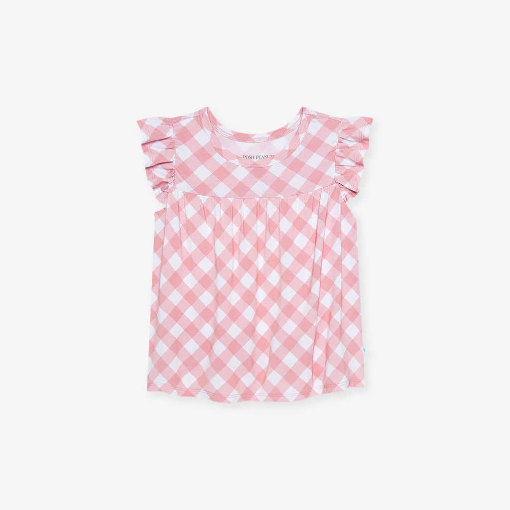 Dusty Rose Gingham Babydoll Top