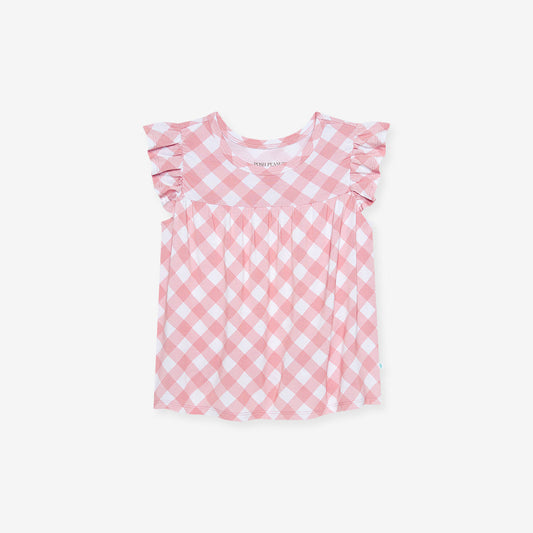 Dusty Rose Gingham Babydoll Top