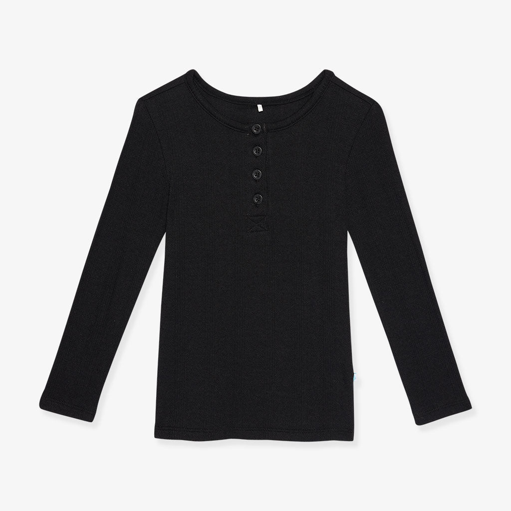 Black Pointelle Henley Top