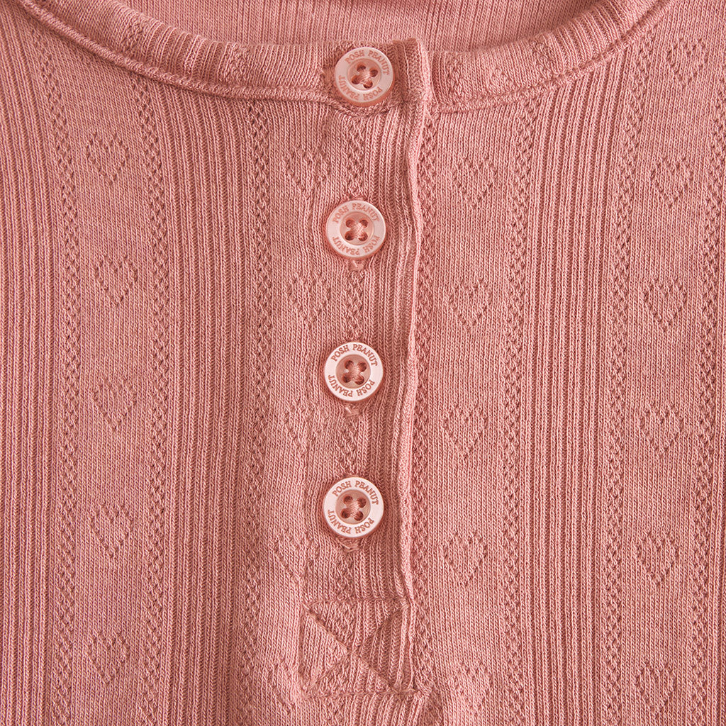 Dusty Rose Pointelle Henley Top