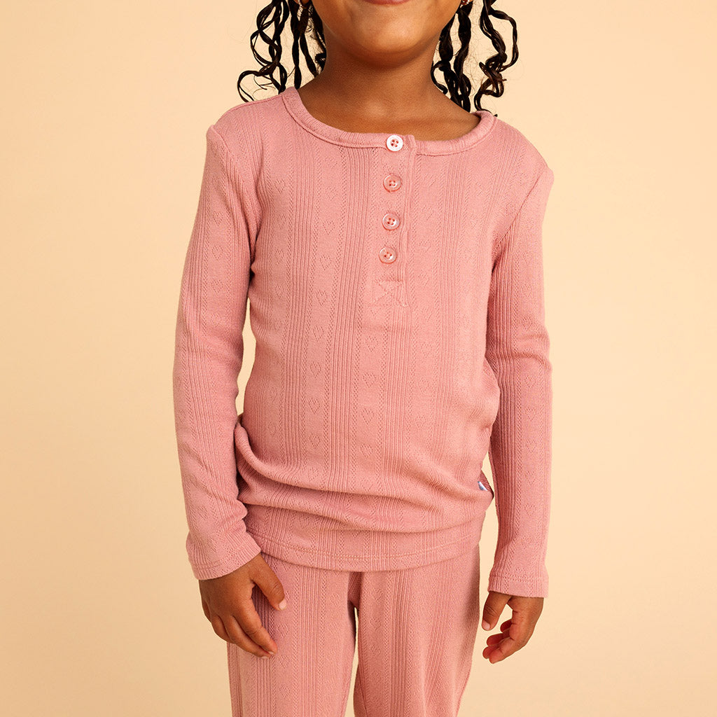 Dusty Rose Pointelle Henley Top