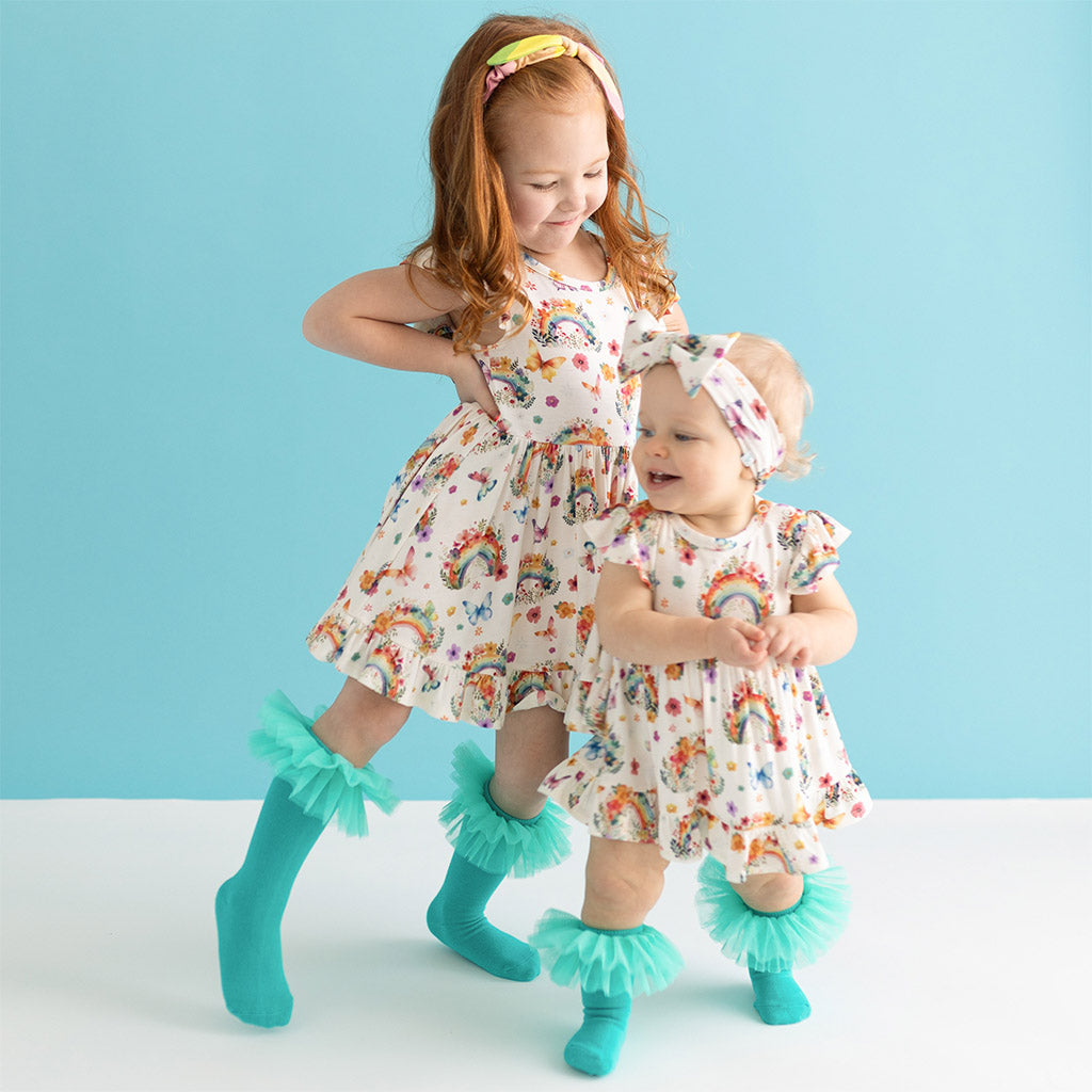 Lucky Rainbow Ruffled Twirl Bodysuit Dress