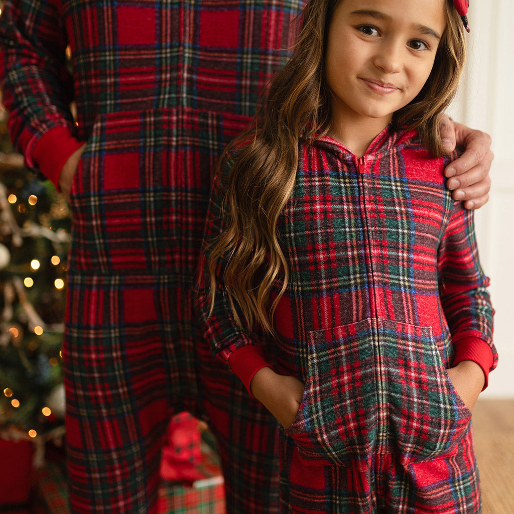 Red Tartan Plaid Pacci™ Hooded Jumpsuit