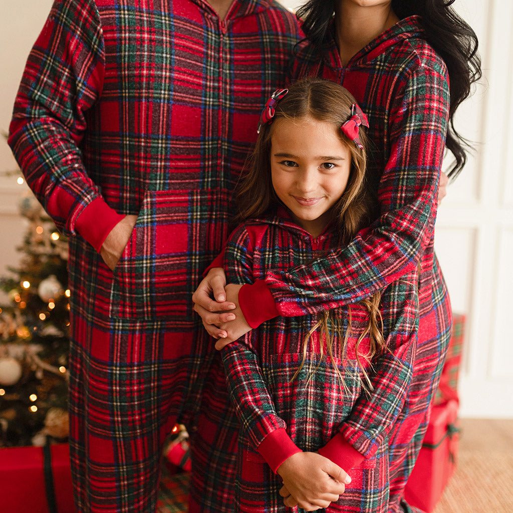 Red Tartan Plaid Pacci™ Hooded Jumpsuit