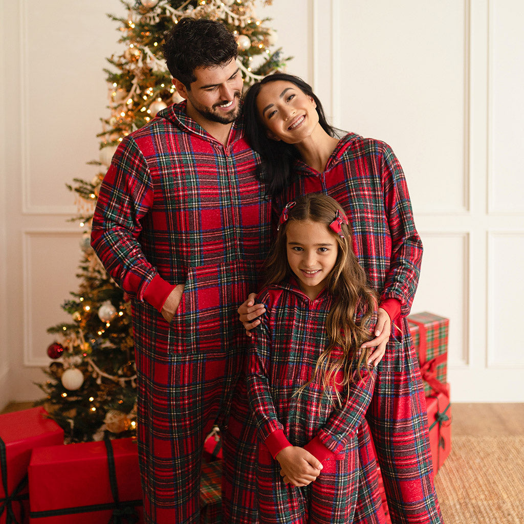 Red Tartan Plaid Men's Pacci Hooded Jumpsuit