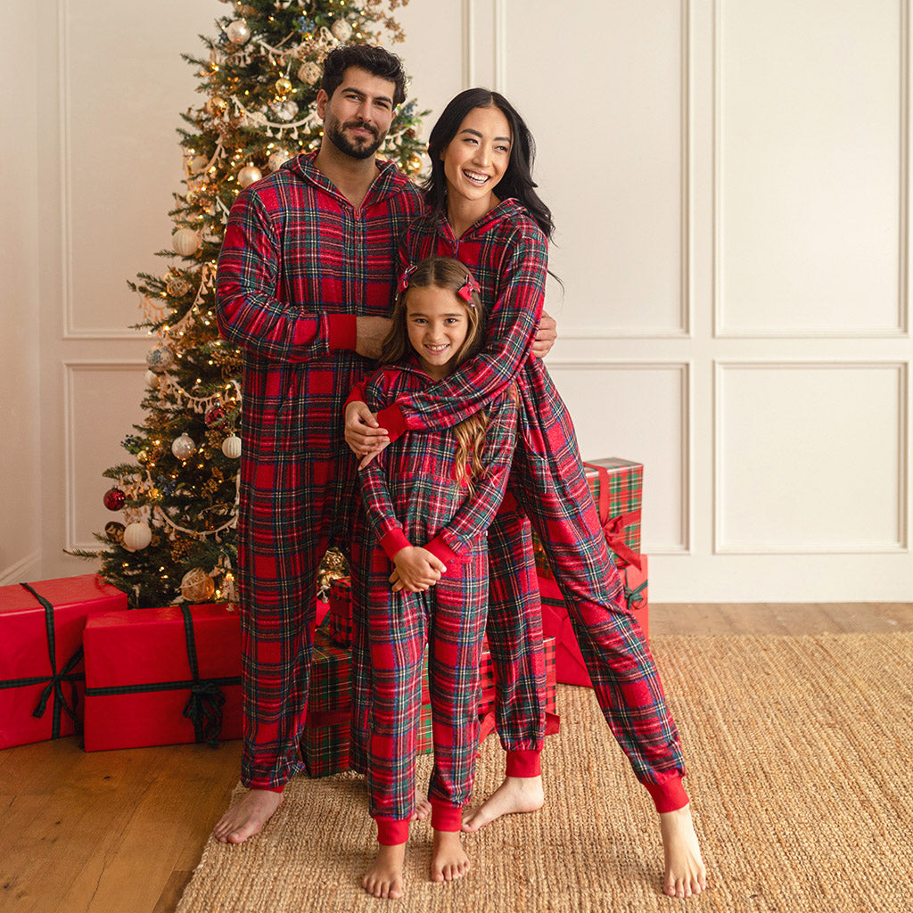 Red Tartan Plaid Pacci™ Hooded Jumpsuit