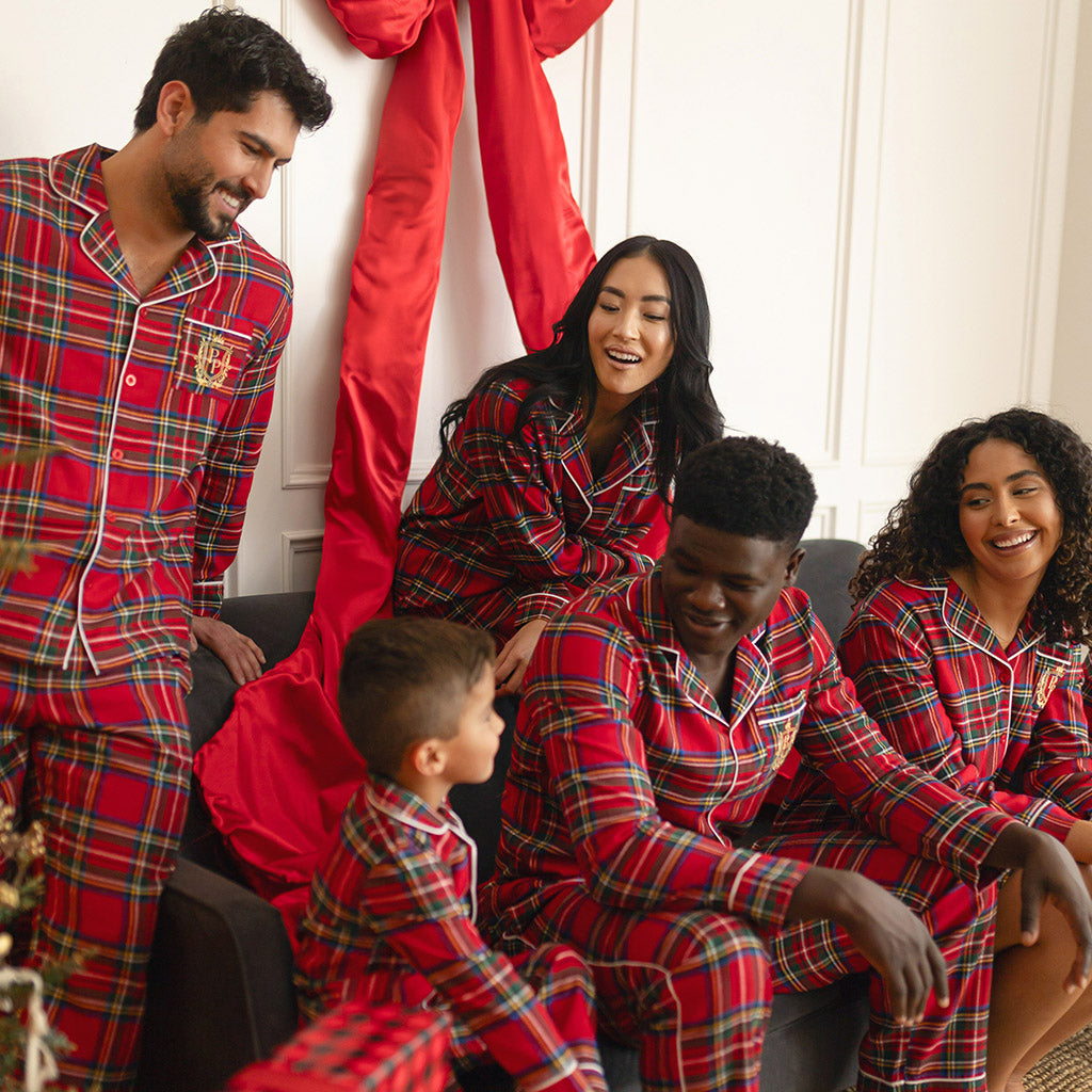 Red Tartan Plaid Men's Flannelette Pajama Set